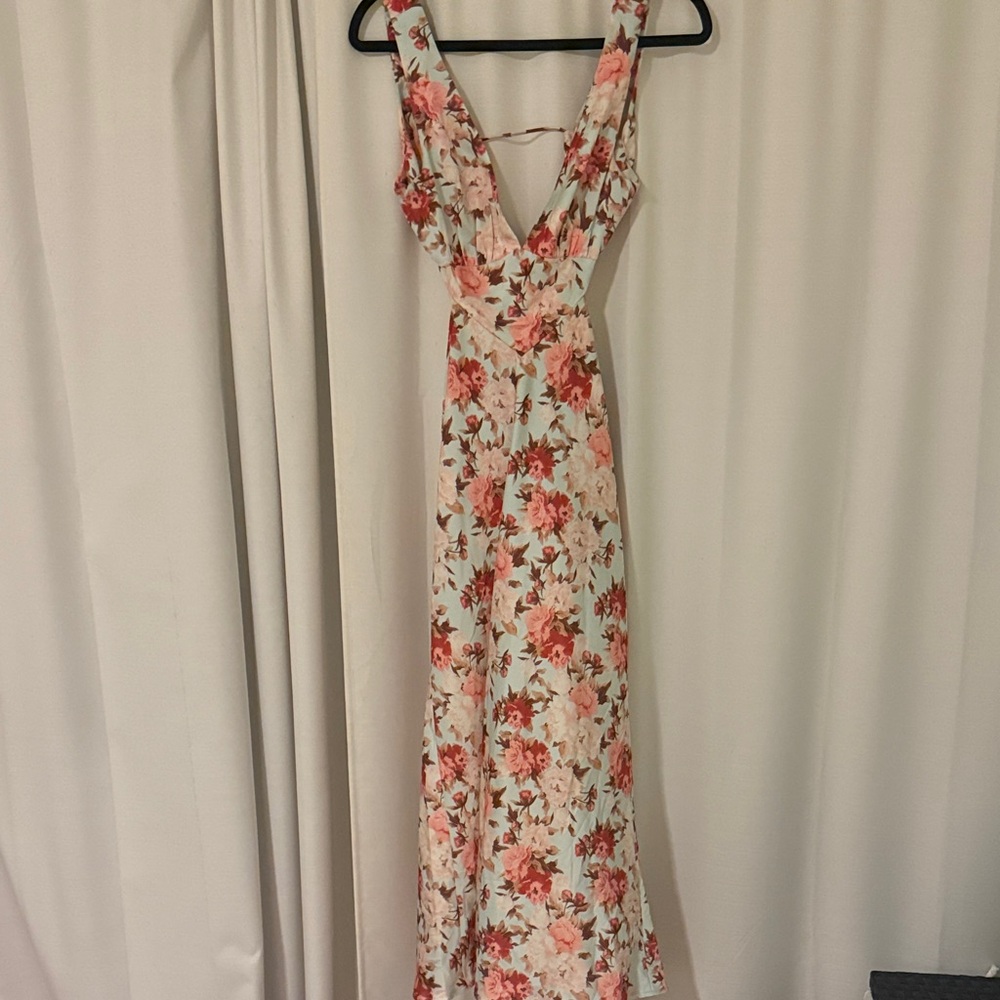 Hello Molly Always Glam Satin Midi Dress in Blue Floral